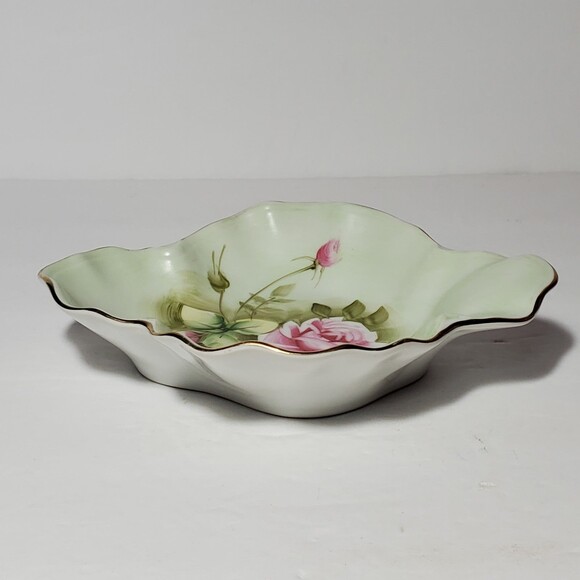 Lefton Candy / Nut Dish Green Heritage Pink Roses Vintage - Picture 3 of 7